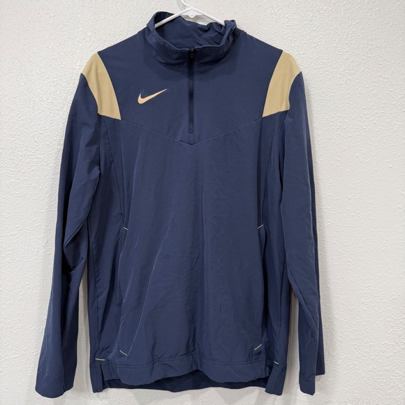 Nike Other - Nike Mens Quarter Zip Windbreaker Navy Blue Tan Colorblock Pullover Small